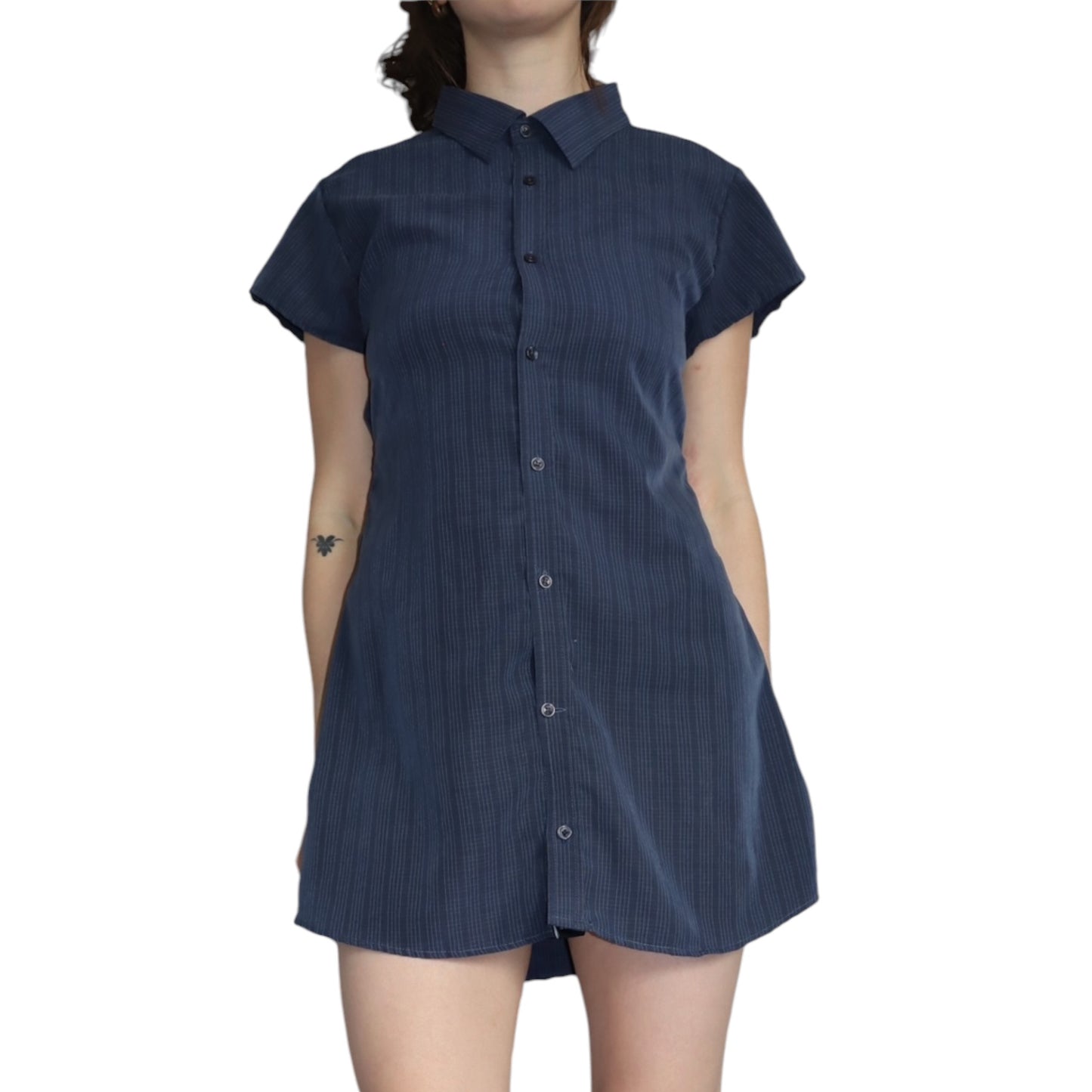 Medium navy upcycled button up dress