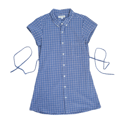 Small blue upcycled button up dress