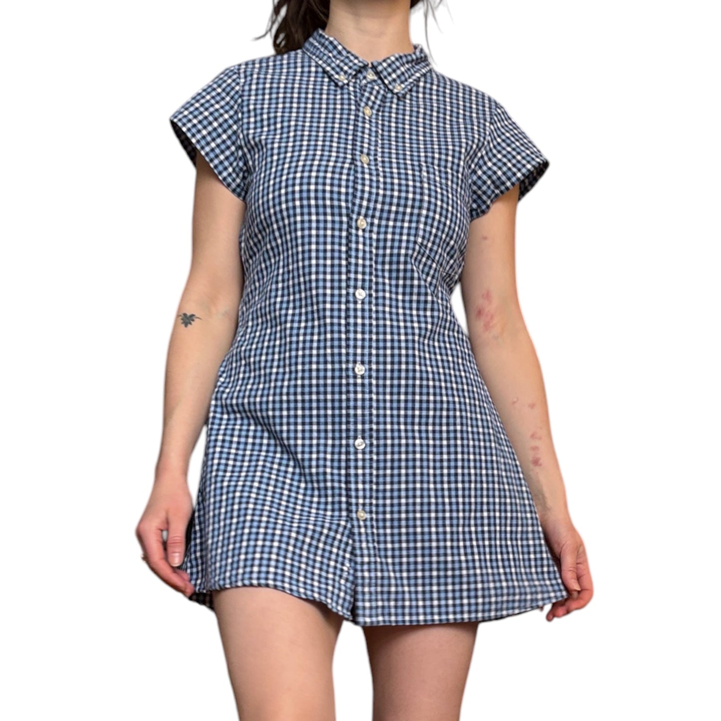 Small blue upcycled button up dress