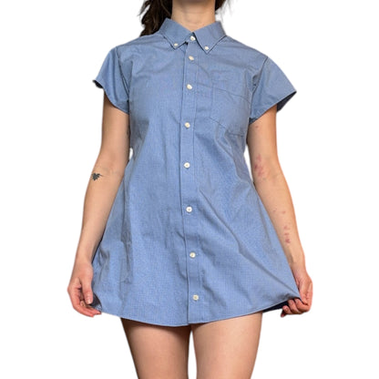 Small blue upcycled button up dress