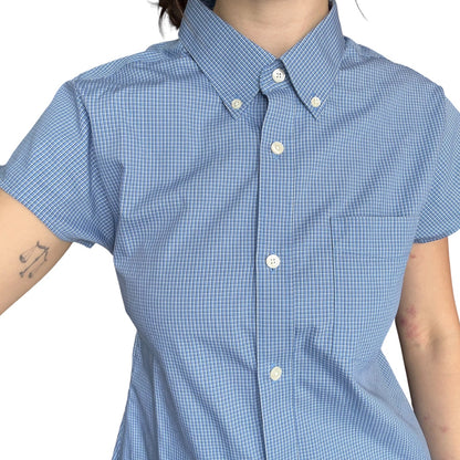 Small blue upcycled button up dress