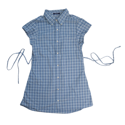 Medium blue plaid upcycled button up dress
