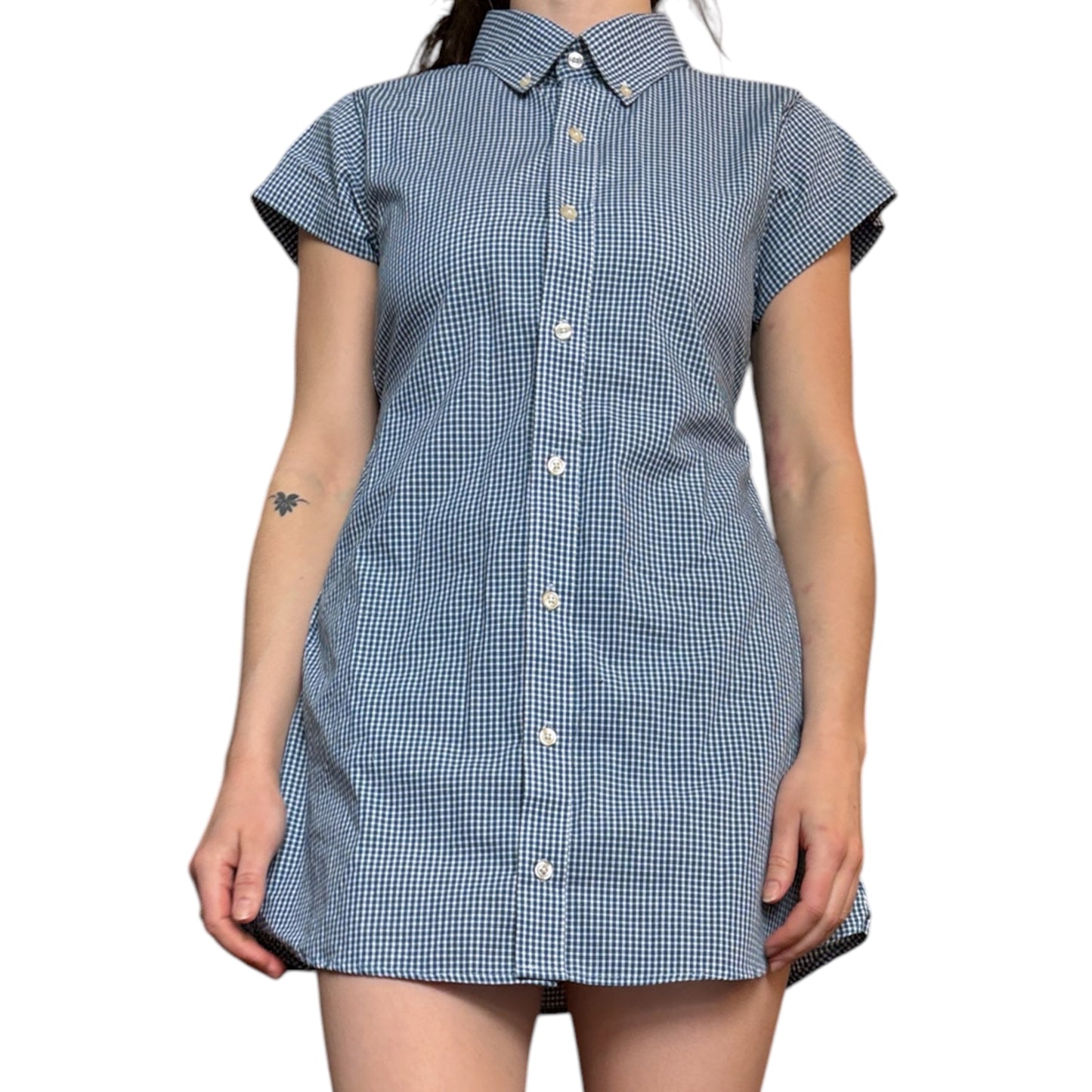 Small turquoise upcycled button up dress