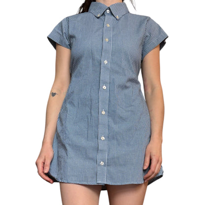 Small turquoise upcycled button up dress