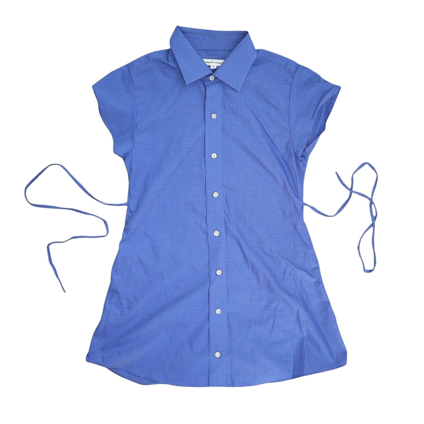 Small blue upcycled button up dress *short*