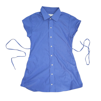 Small blue upcycled button up dress *short*