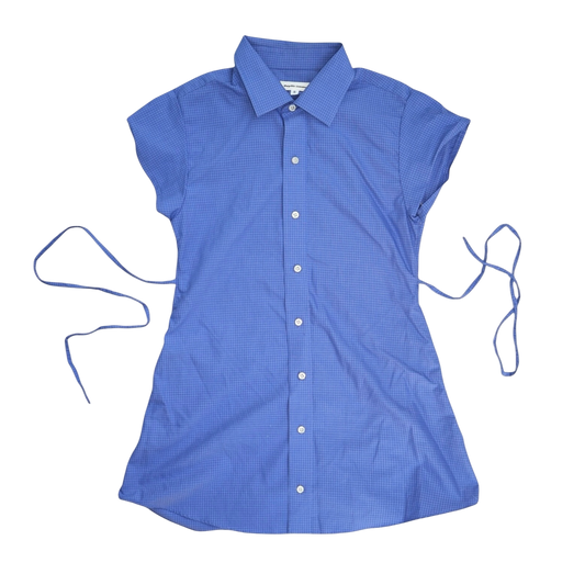 Small blue upcycled button up dress *short*