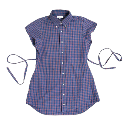 Medium purple plaid button up dress