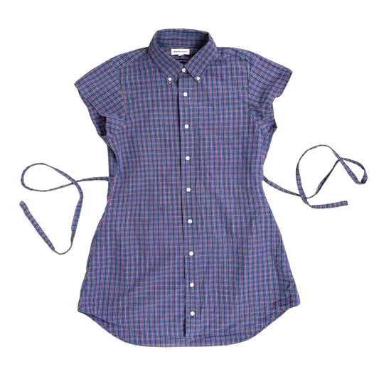 Medium purple plaid button up dress
