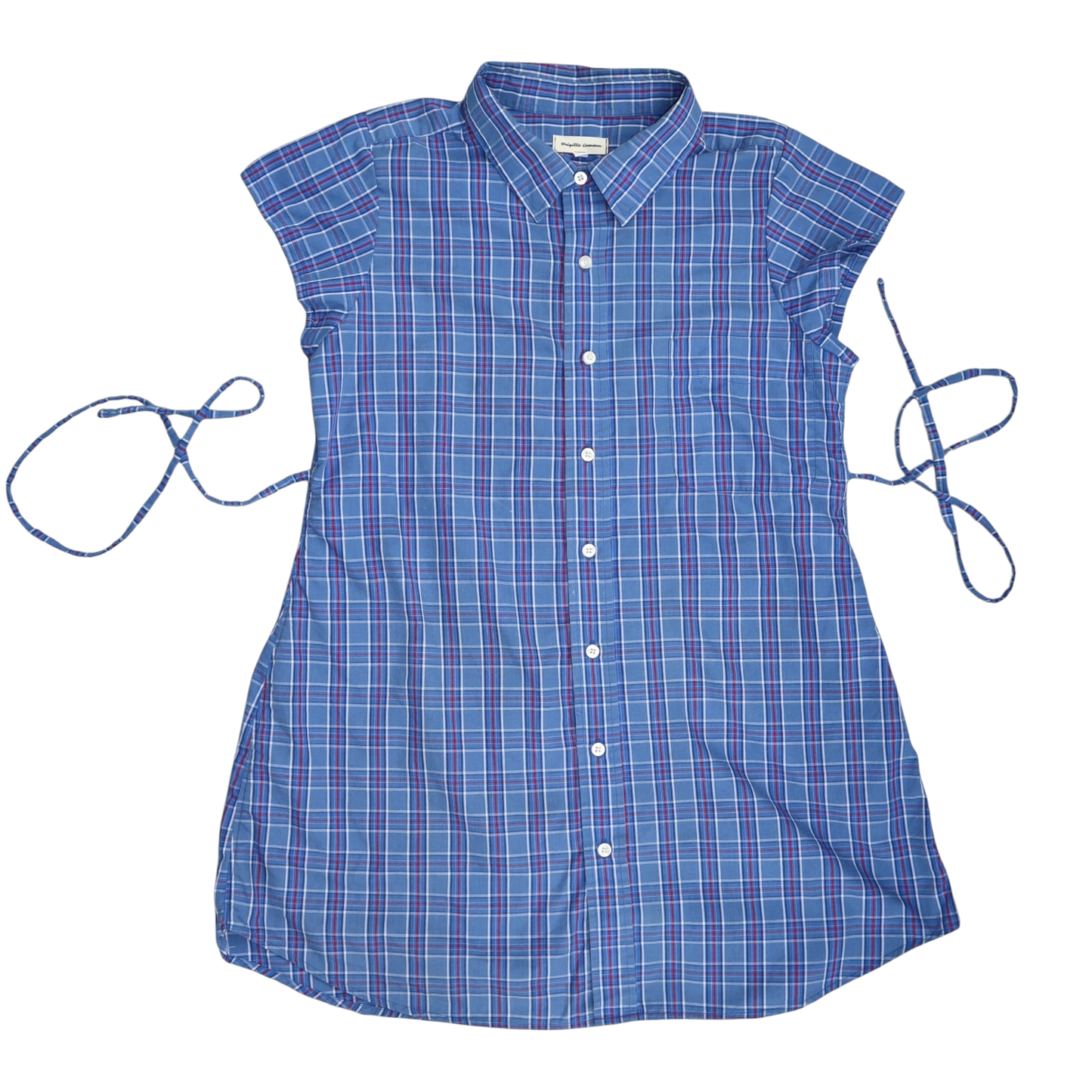 XL blue plaid upcycled button up dress