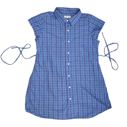 XL blue plaid upcycled button up dress
