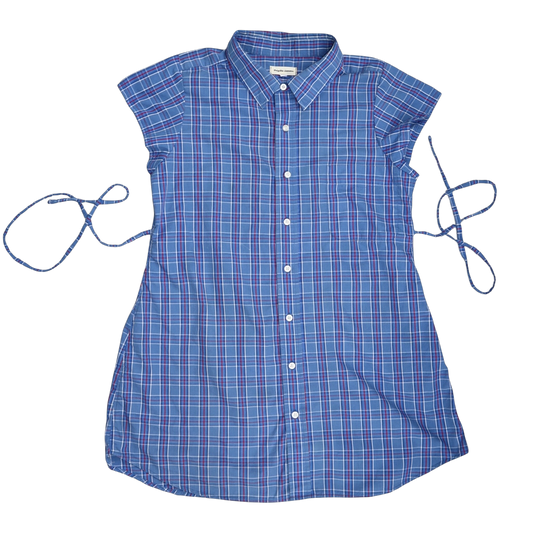 XL blue plaid upcycled button up dress