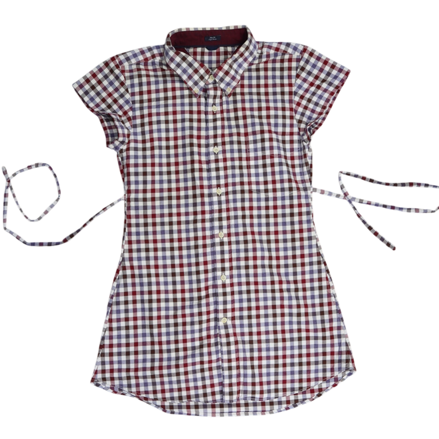 XS red & blue gingham upcycled button up dress