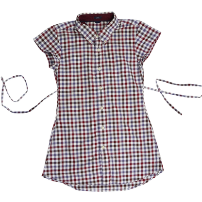 XS red & blue gingham upcycled button up dress