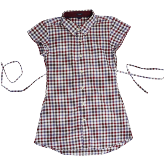XS red & blue gingham upcycled button up dress